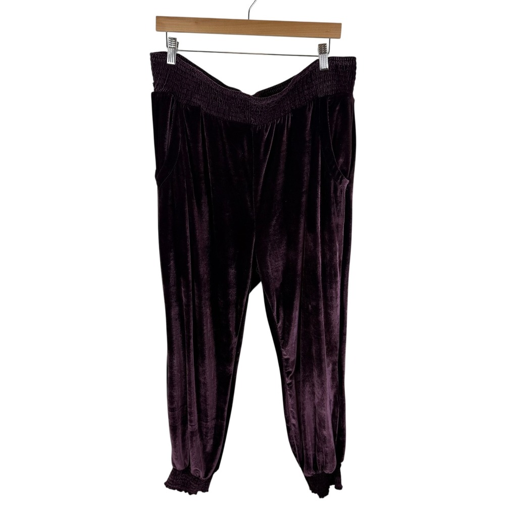 Time and Tru Purple Velvet Joggers Size XXXL‎ Smocked Waist Pull On Comfy Lounge
